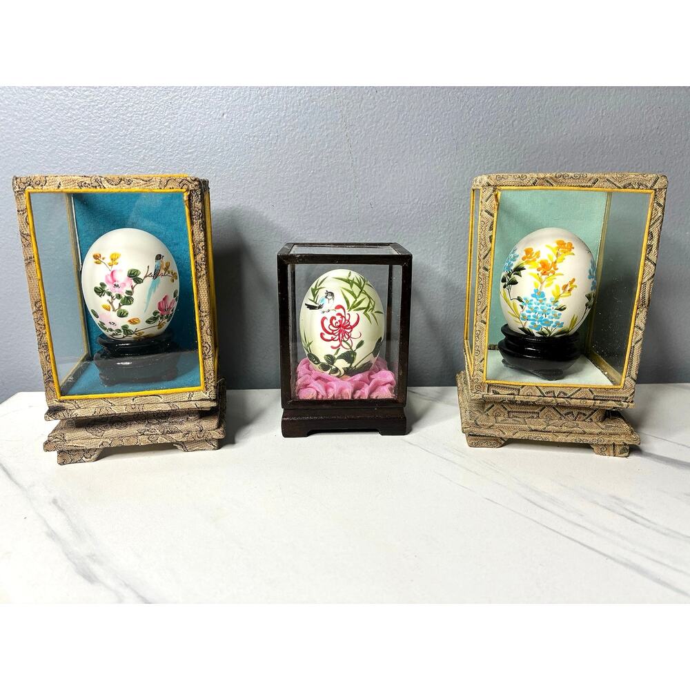 Vintage style Hand-Painted Egg Art in Shadow Boxes (Set of 3)